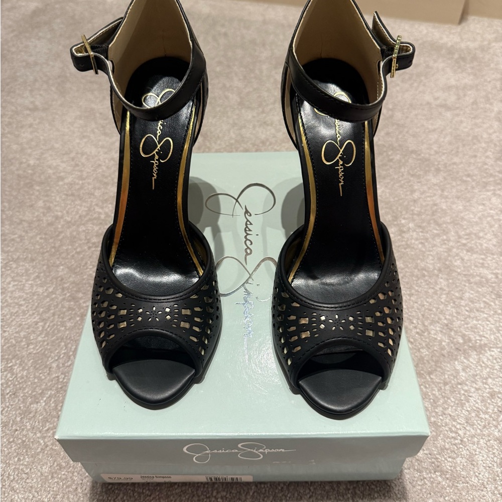 Jessica Simpson Black Peep-Toe Heels